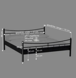 Schwarzes Bett Molisea aus Metall