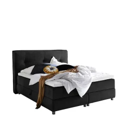 Schwarzes Boxspringbett mit Bettkasten - Luya