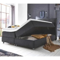 Schwarzes Boxspringbett mit Bettkasten - Luya