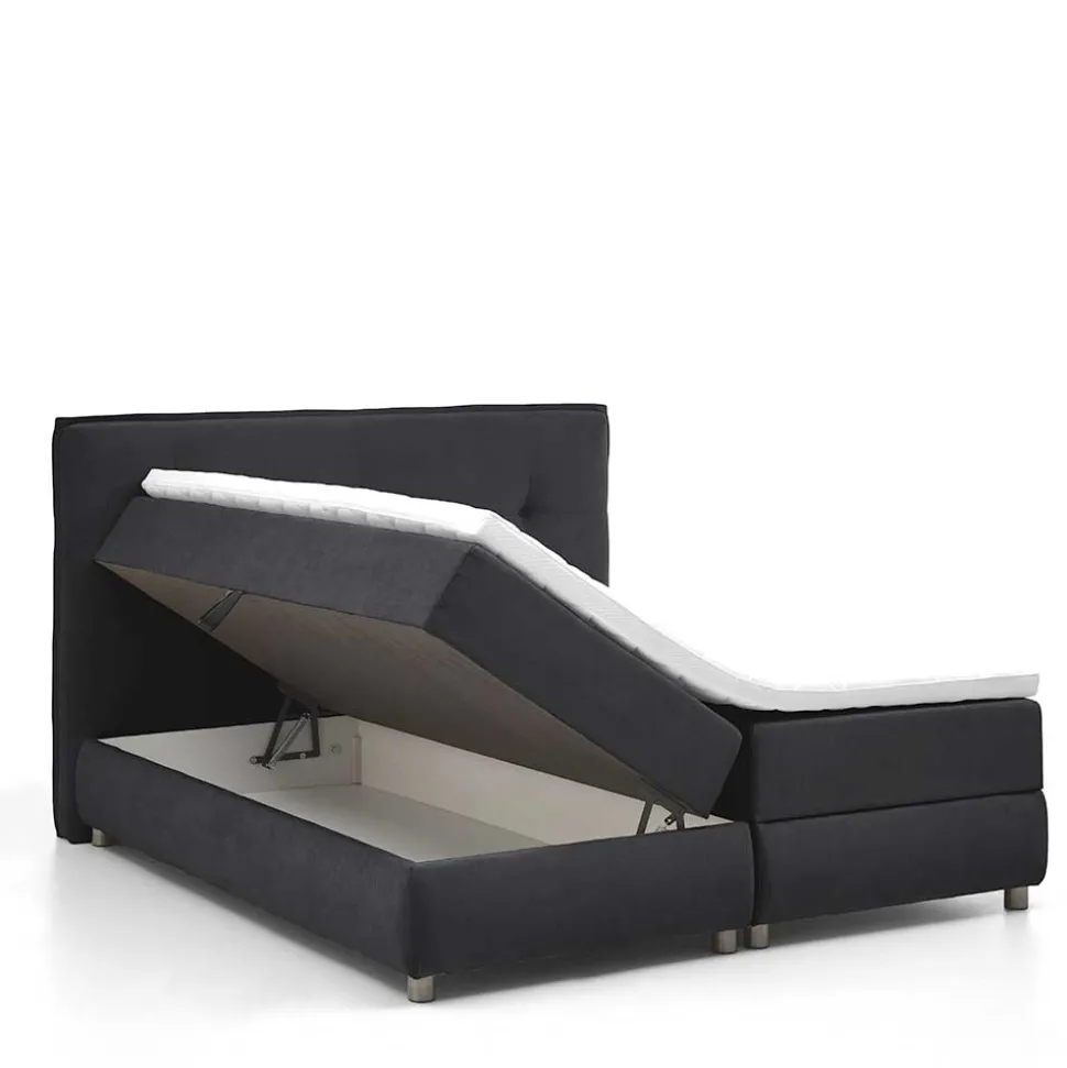 Schwarzes Boxspringbett mit Bettkasten - Luya