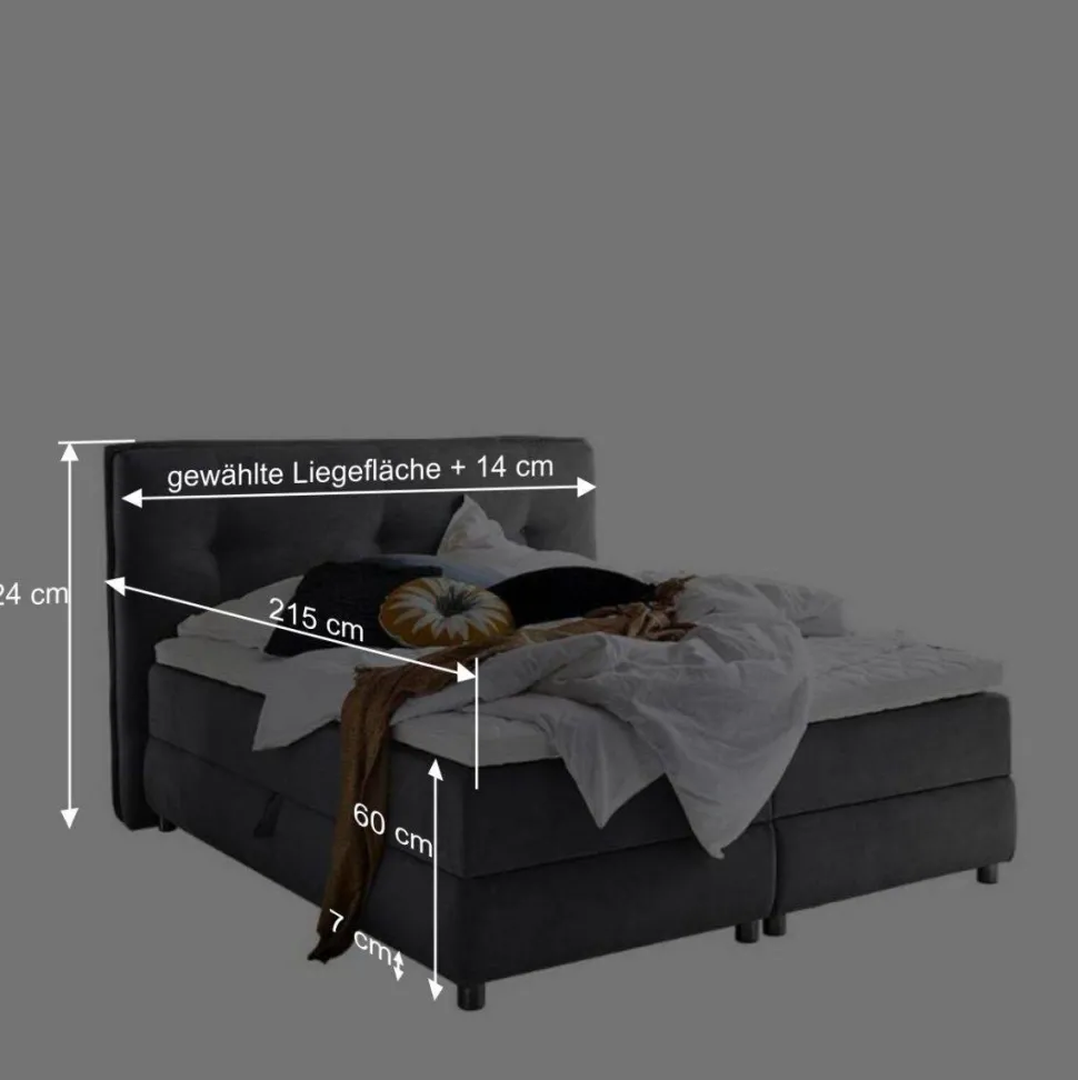 Schwarzes Boxspringbett mit Bettkasten - Luya