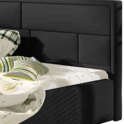 Schwarzes Doppelbett mit Kunstlederbezug - Yemla