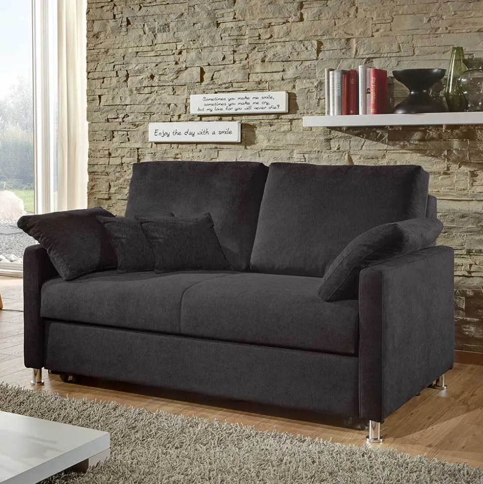 Schwarzes 2er Sofa mit Schlaffunktion - Laromain