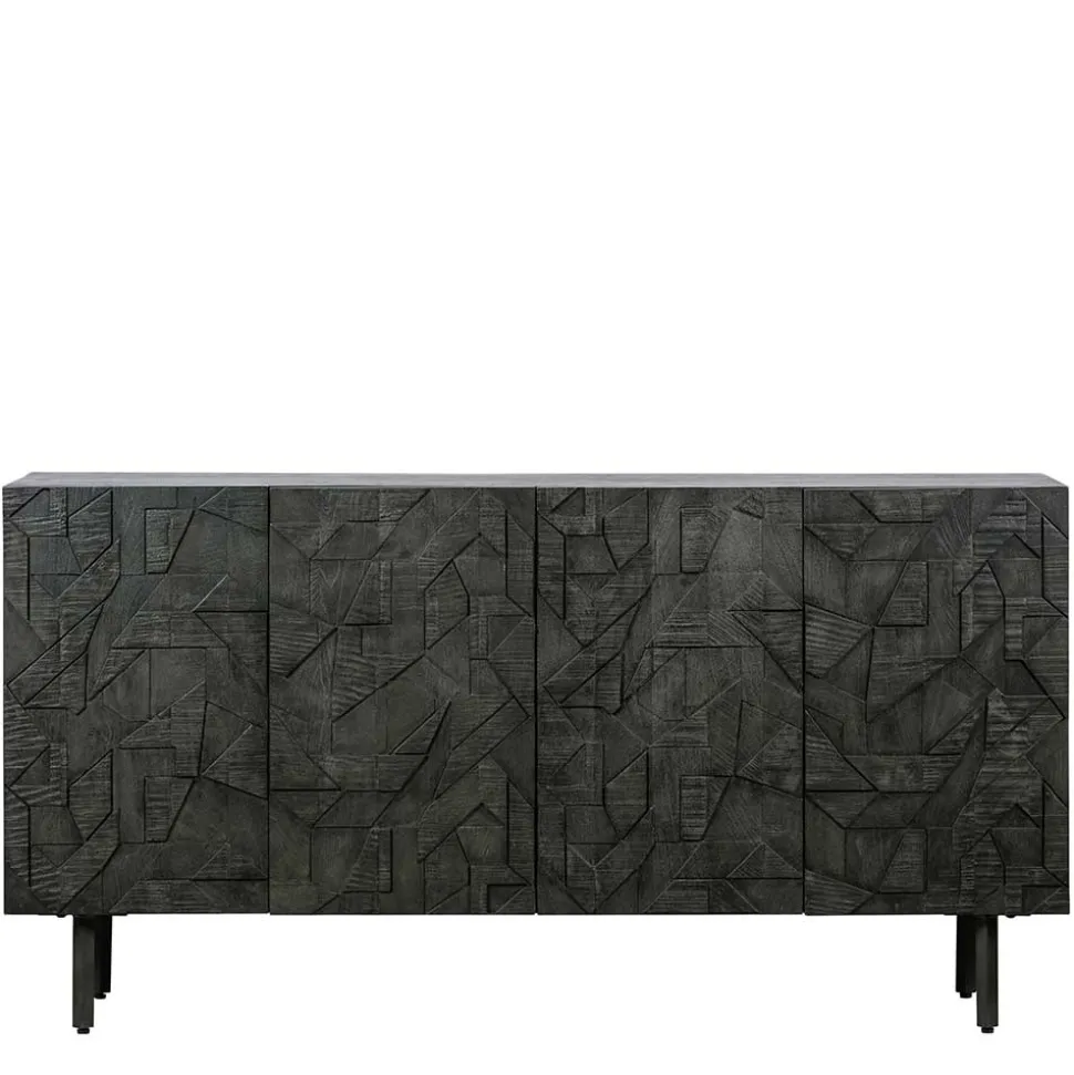 Schwarzes Sideboard mit Schnitzereien Front - Eiken