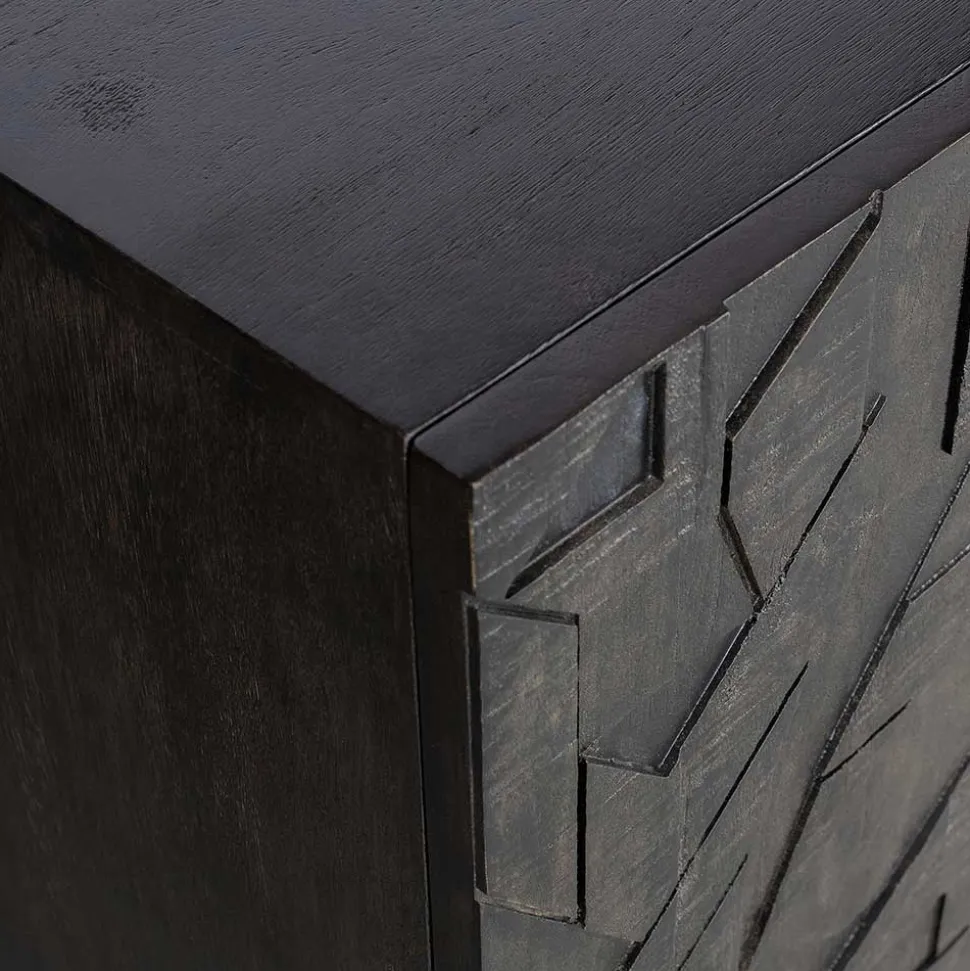 Schwarzes Sideboard mit Schnitzereien Front - Eiken