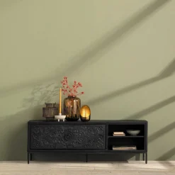 Schwarzes TV Board mit Schnitzereien - Namibe