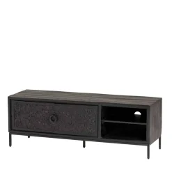 Schwarzes TV Board mit Schnitzereien - Namibe