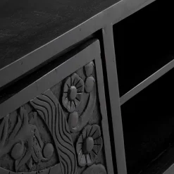 Schwarzes TV Board mit Schnitzereien - Namibe