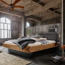 Schwebebett mit Leder-Kopfteil - Emjan