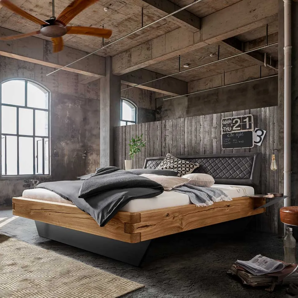 Schwebebett mit Leder-Kopfteil - Emjan