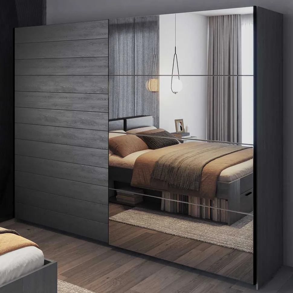 Schwebetüren-Kleiderschrank in Eiche Grau - Carika