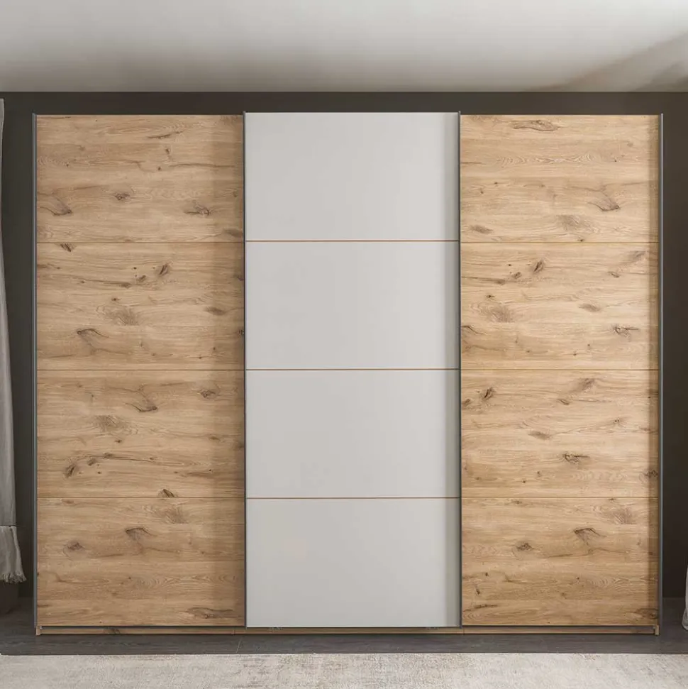Schwebetürenschrank in Grau und Wildeiche Hell - Simple