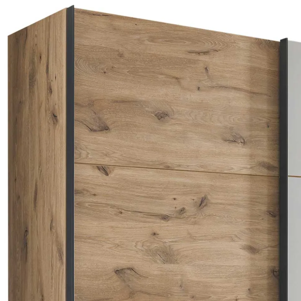 Schwebetürenschrank in Grau und Wildeiche Hell - Simple