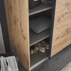 Schwebetürenschrank in Grau und Wildeiche Hell - Simple