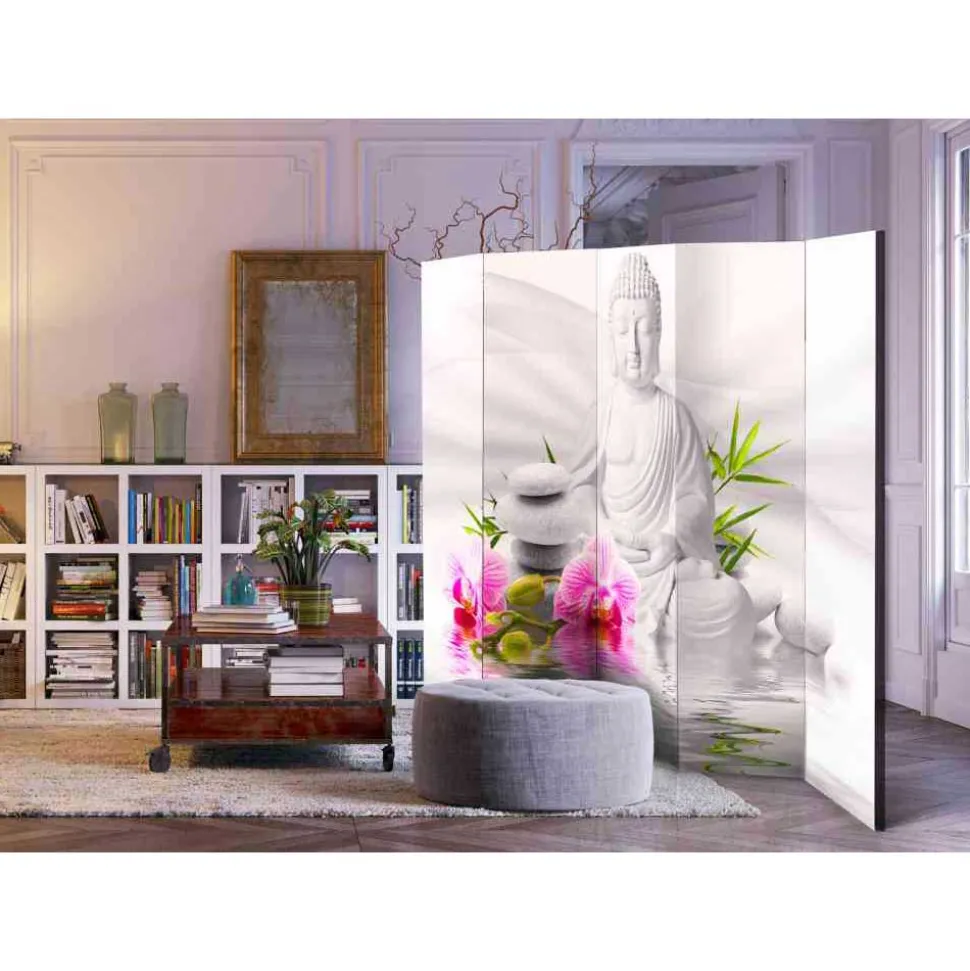 2-seitiger Druck Paravent Weißer Buddha - Boom