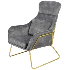 Sessel in Grau Samtvelours & Messing Metall - Henrics