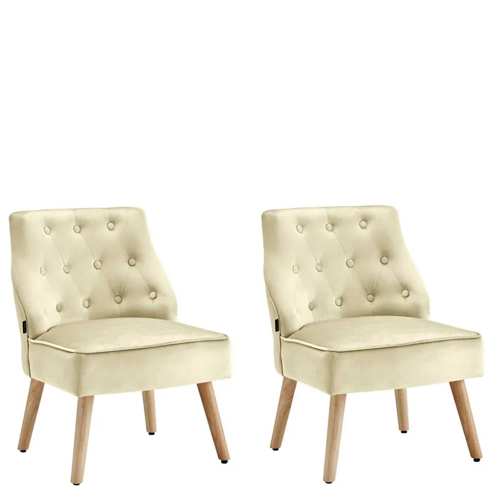 Sessel mit Knopfheftung in Creme Samt - Artling (2er Set)
