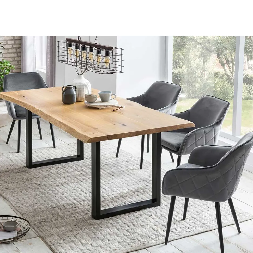 Set Baumkantentisch & Samtstühle - Sylverta (fünfteilig)