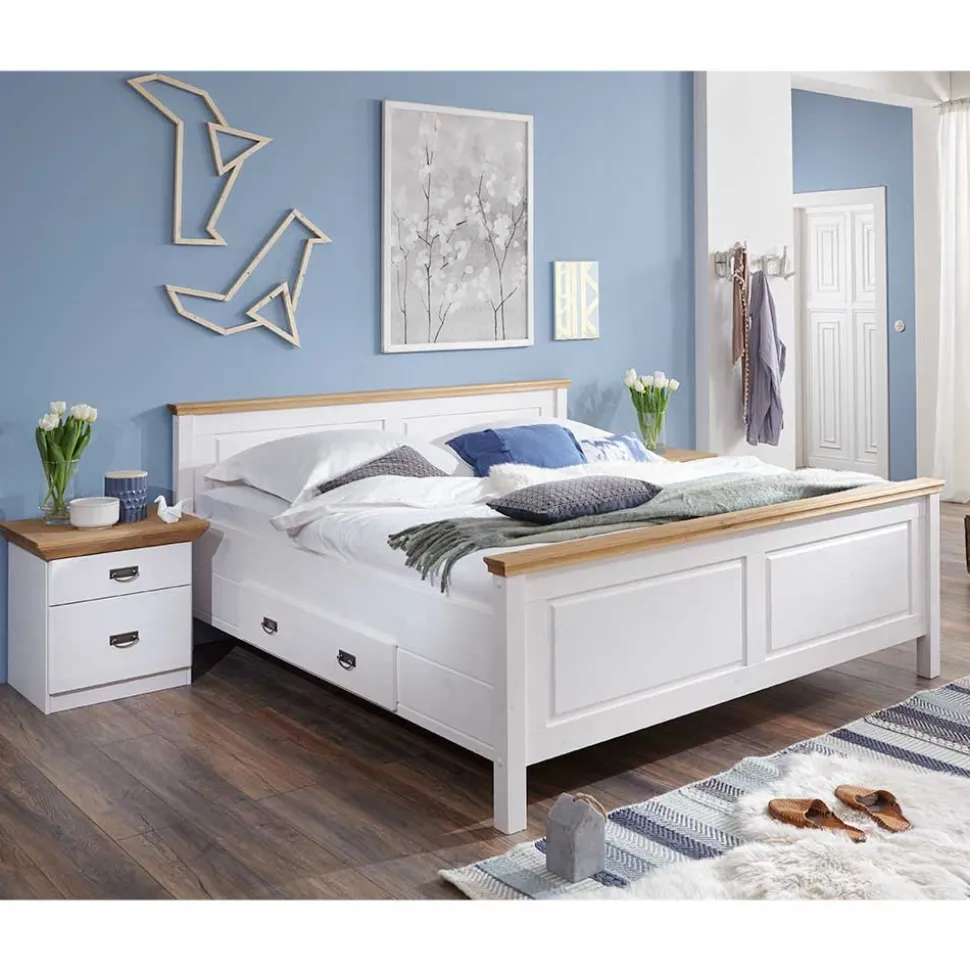 Set Landhausbett & Nachtschränke - Sibiuta (dreiteilig)