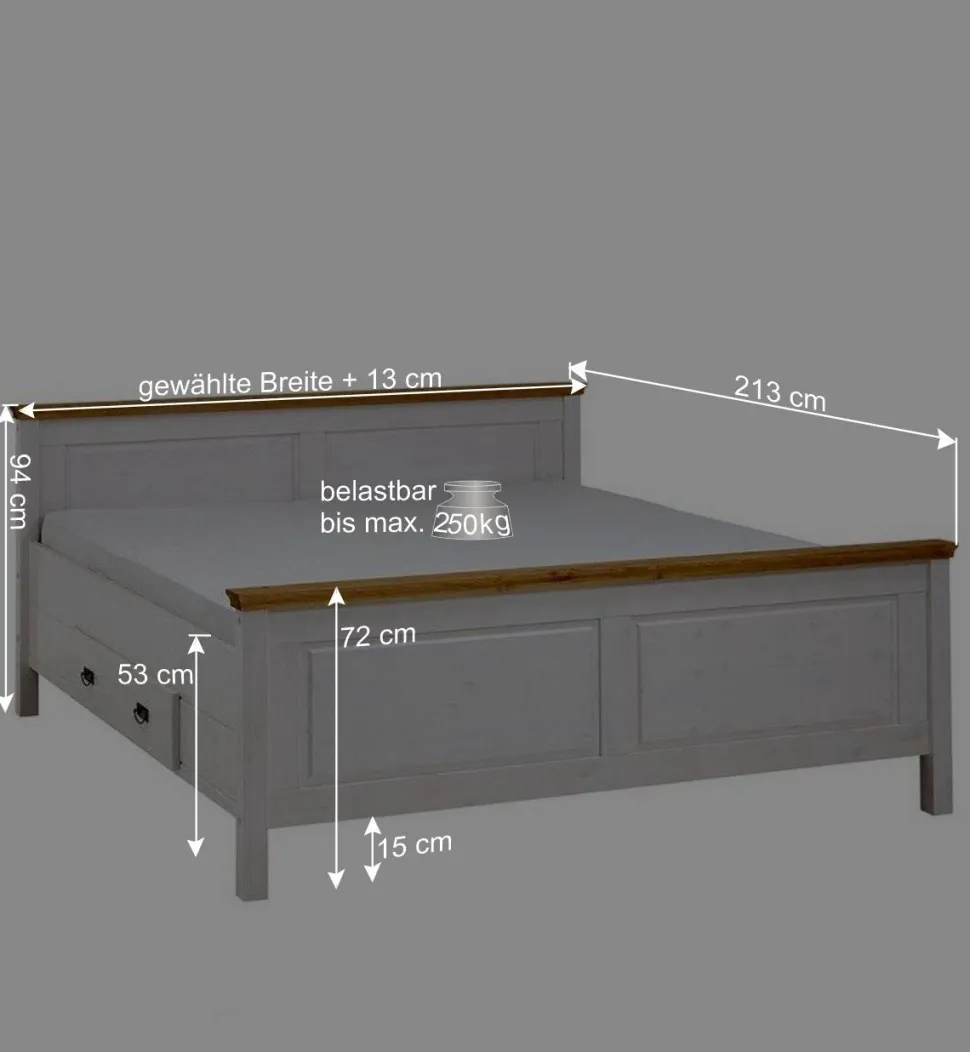 Set Landhausbett & Nachtschränke - Sibiuta (dreiteilig)