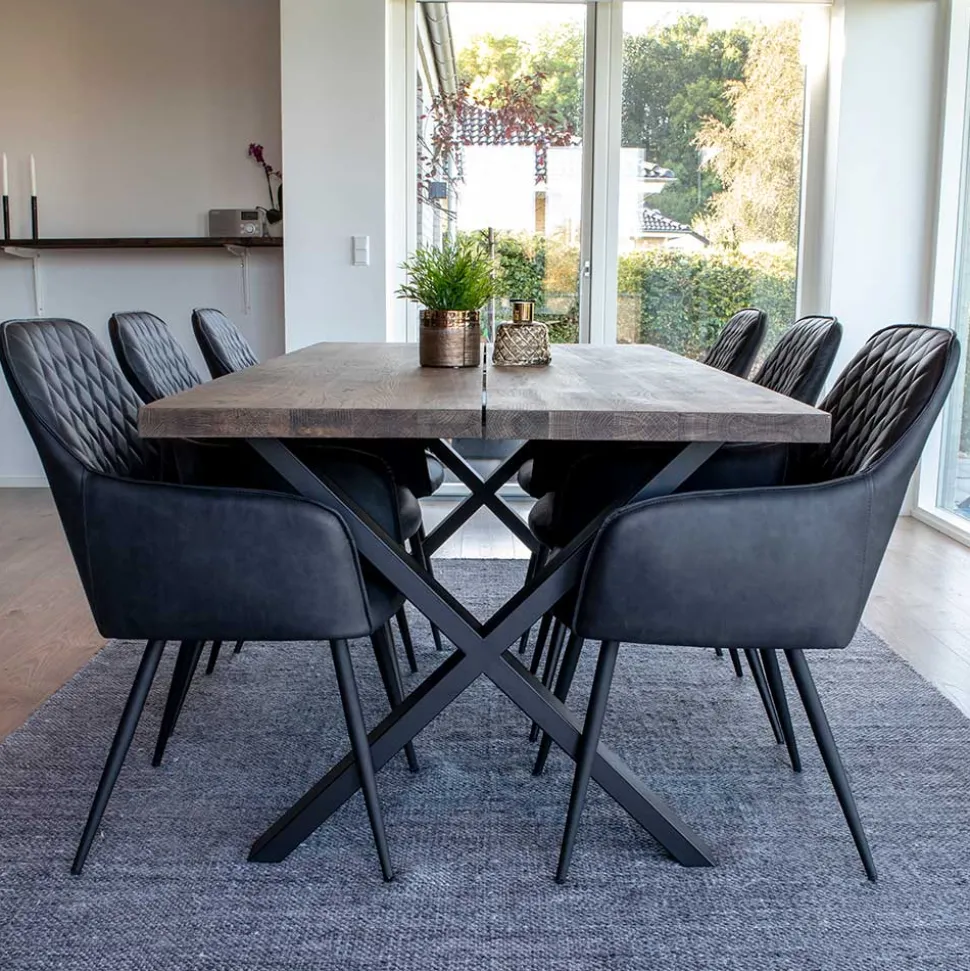 Set Loft X-Fuß Tisch & Tischsessel - Ghaz (siebenteilig)