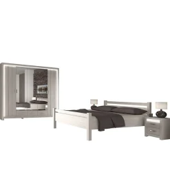 Set Schlafzimmer Möbel in Weiß Holz Optik - Ektado (vierteilig)