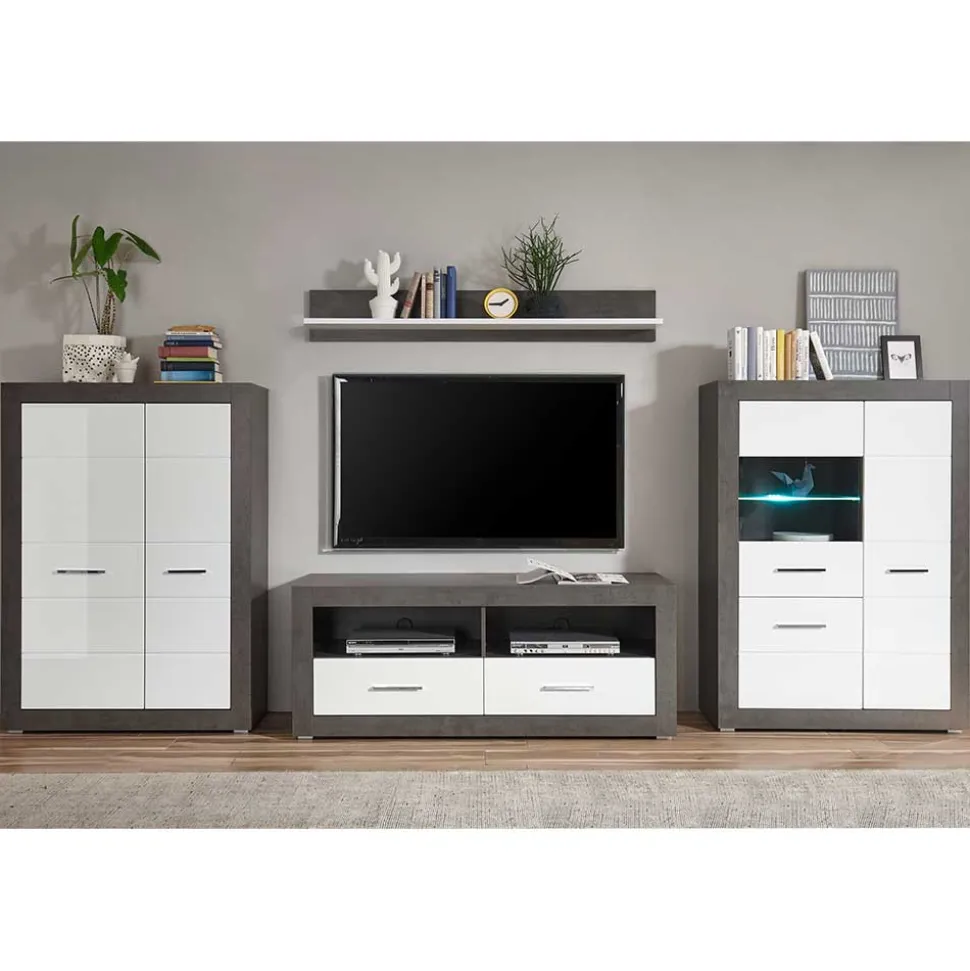 Set Wohnzimmer Anbauwand zweifarbig - Istensa (vierteilig)