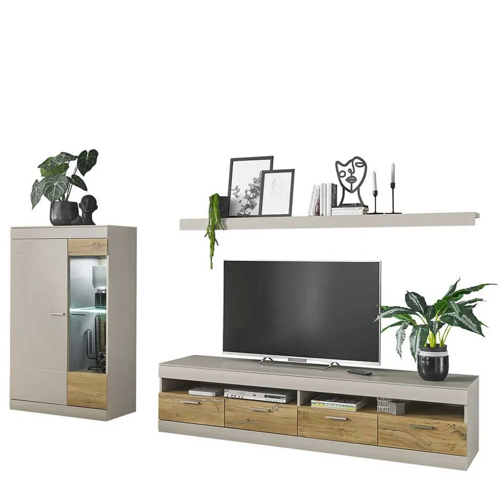 Set Wohnzimmermöbel in Hellgrau & Zinneiche - Lioscas (dreiteilig)