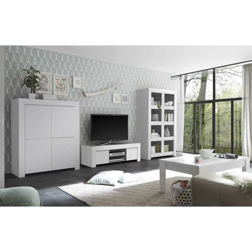 Set Wohnzimmer-Möbel in Weiß lackiert - Mikes (vierteilig)