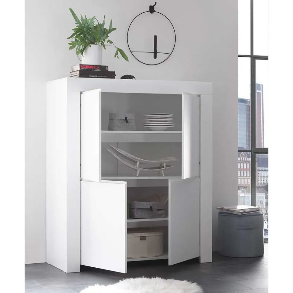 Set Wohnzimmer-Möbel in Weiß lackiert - Mikes (vierteilig)