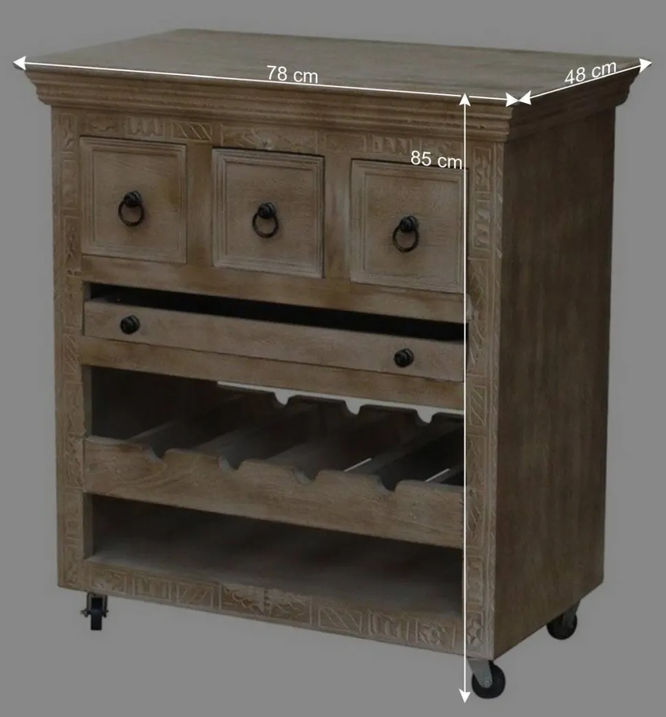 Shabby Chic Küchenwagen aus Holz Grey Wash - Abid