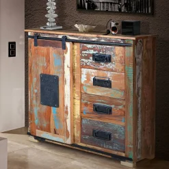 Shabby Chic Kommode aus Altholz mit Lackresten - Jevilia