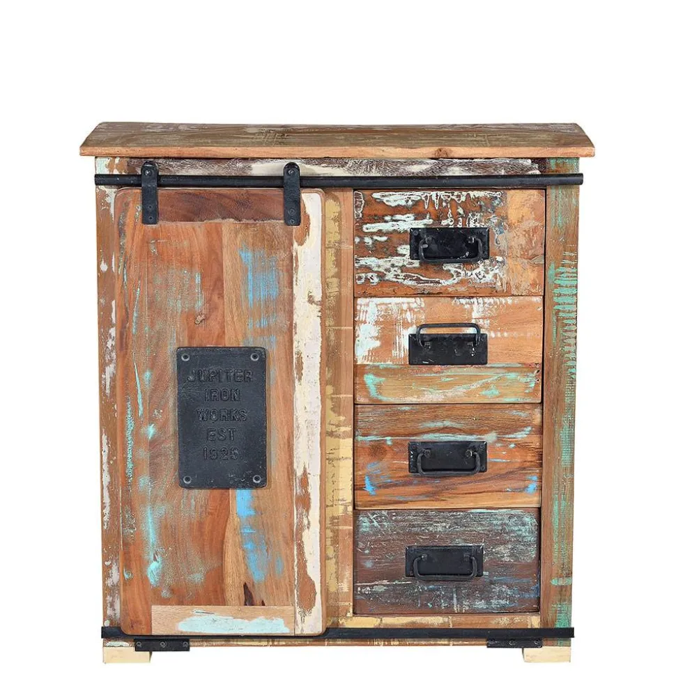 Shabby Chic Kommode aus Altholz mit Lackresten - Jevilia