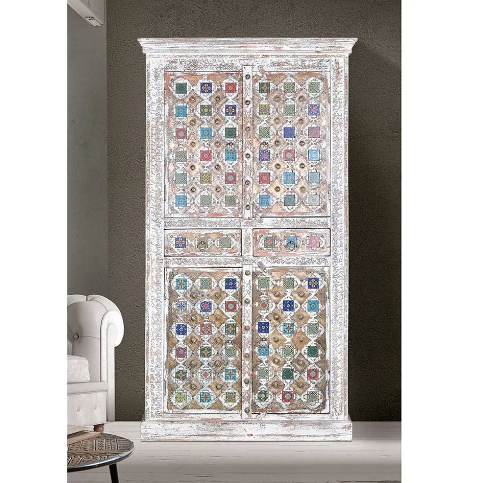 Shabby Chic Wohnzimmerschrank in Antikweiß - Mirell