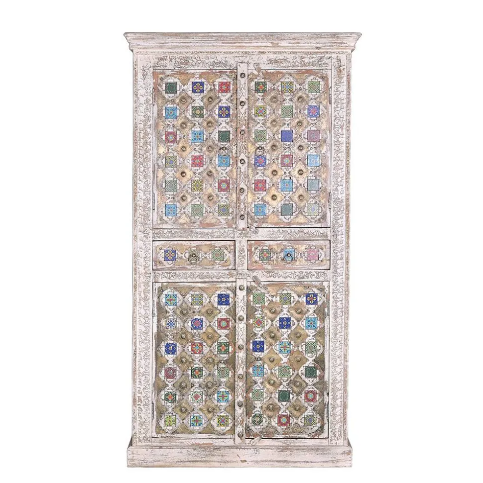 Shabby Chic Wohnzimmerschrank in Antikweiß - Mirell