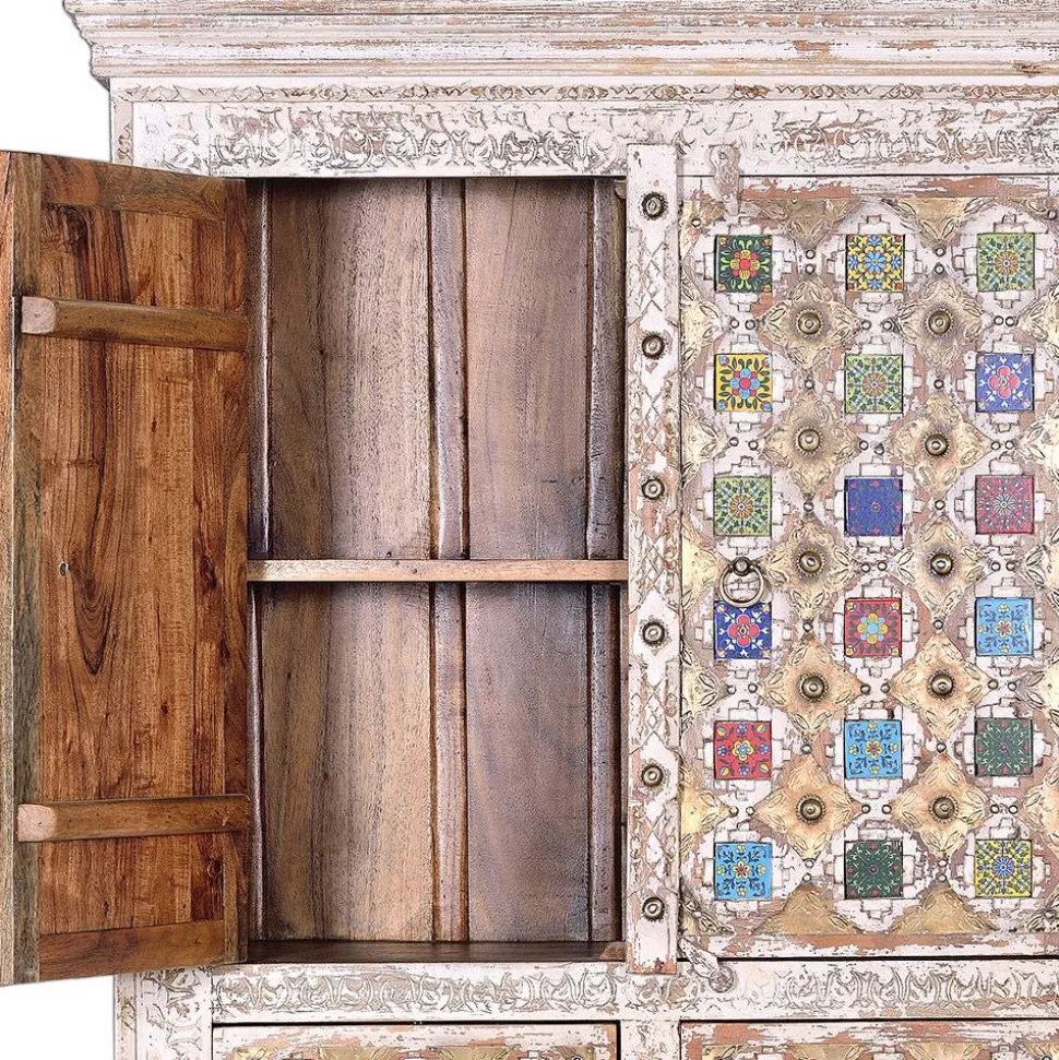 Shabby Chic Wohnzimmerschrank in Antikweiß - Mirell