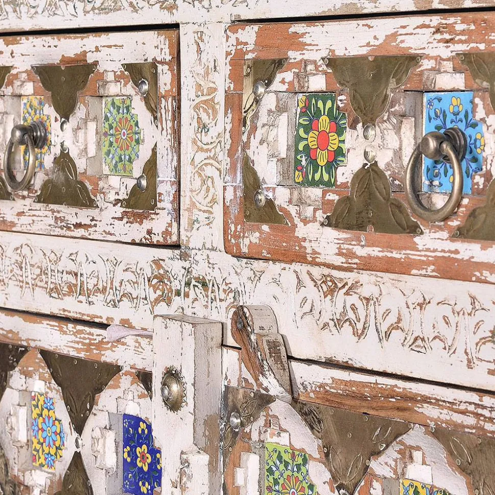 Shabby Chic Wohnzimmerschrank in Antikweiß - Mirell