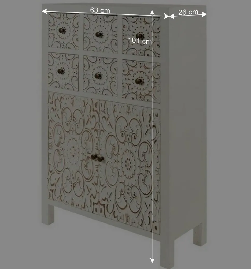 Shabby Highboard mit Ornament Muster Front - Acacio
