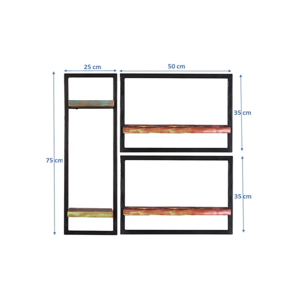 Shabby Hängeregal Set in Bunt & Schwarz - Jamaica (dreiteilig)