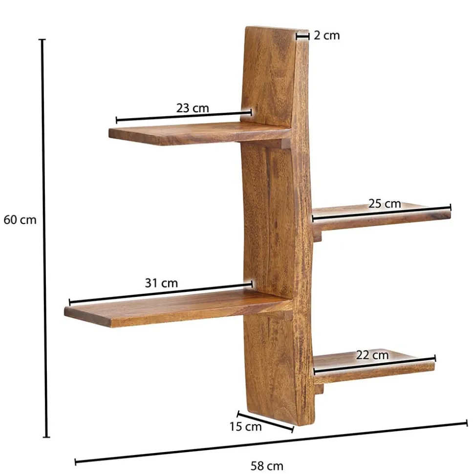 Sheesham Wandregal mit vier Böden - Elmin