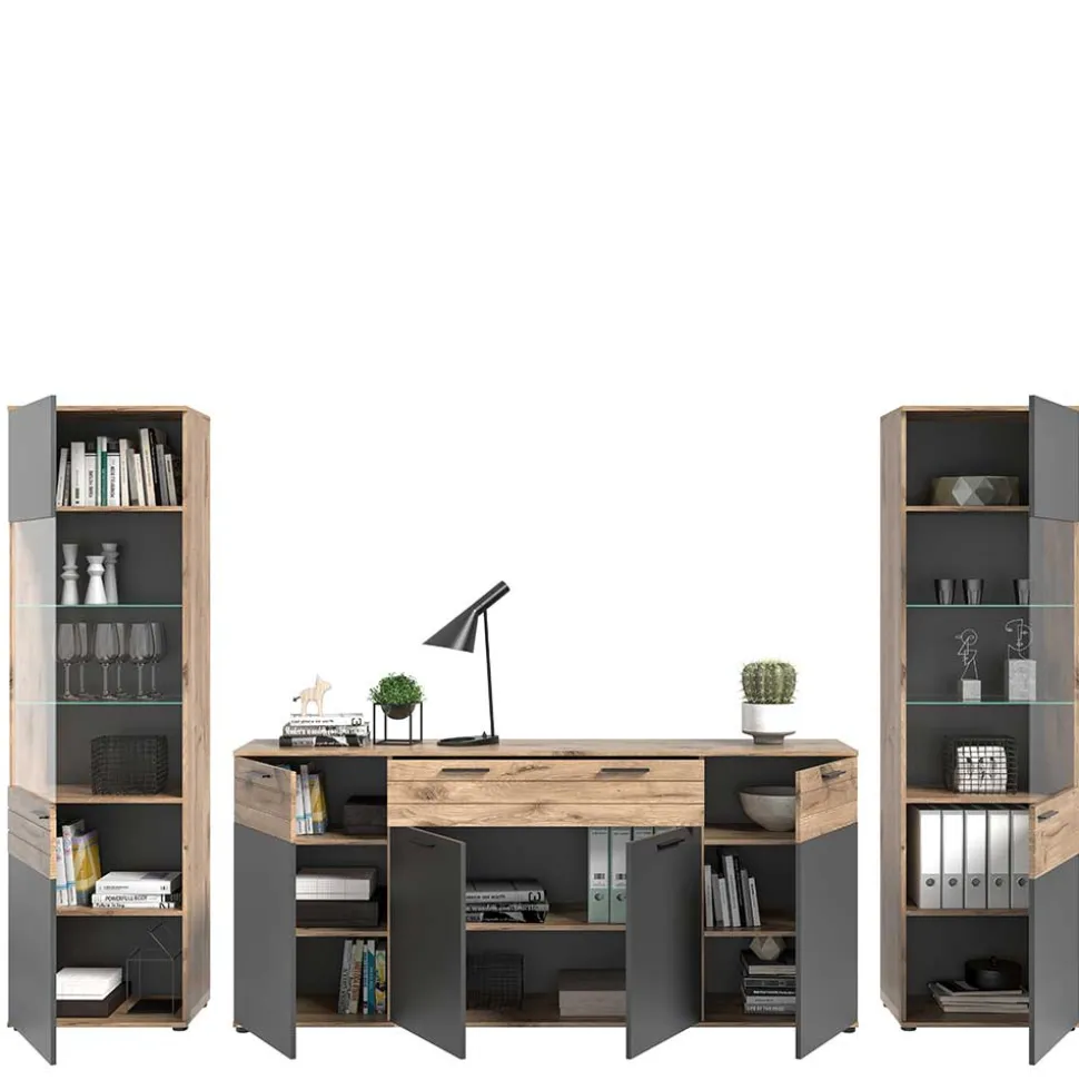 Sideboard & zwei Vitrinenschränke Set - Lucios (dreiteilig)