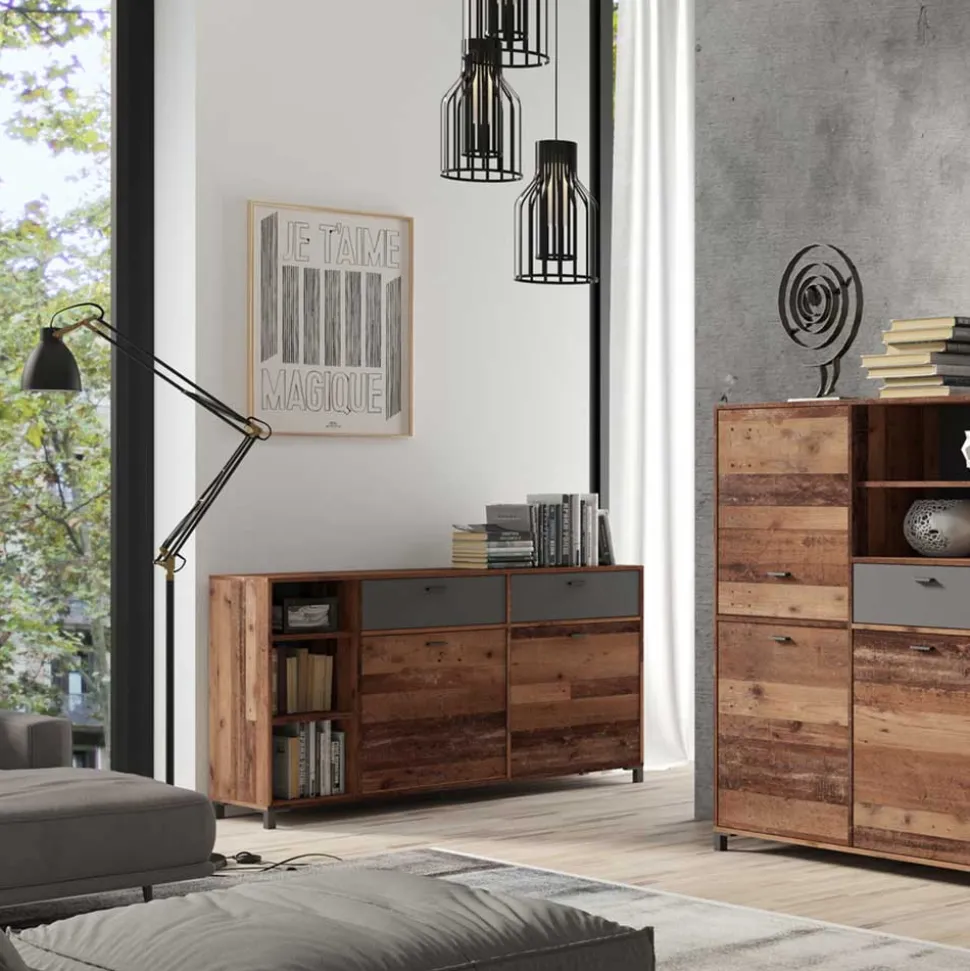 Sideboard in Altholz Optik & Anthrazit - Bosco