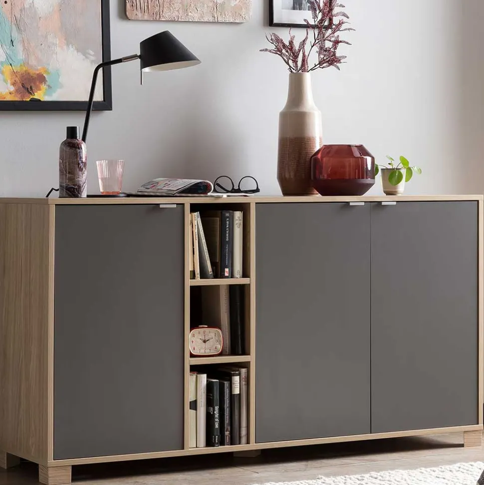 Sideboard in Eiche Hell NB & Dunkelgrau - Dranico