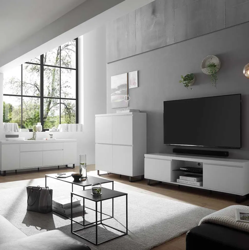 Sideboard in Weiß mit Schwarz - Atela