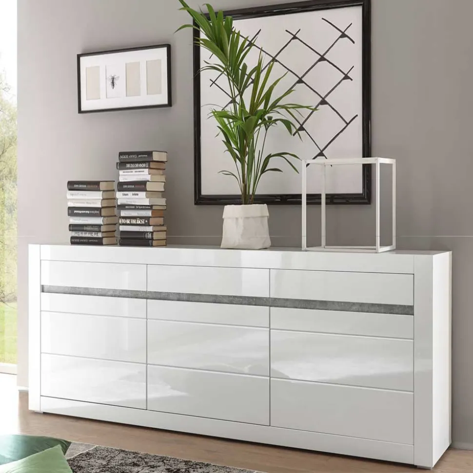 Sideboard mit 3 gedämpften Türen Mextra in Weiß Hochglanz
