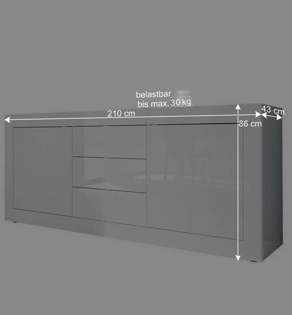 Sideboard Sogno in Hochglanz Weiß