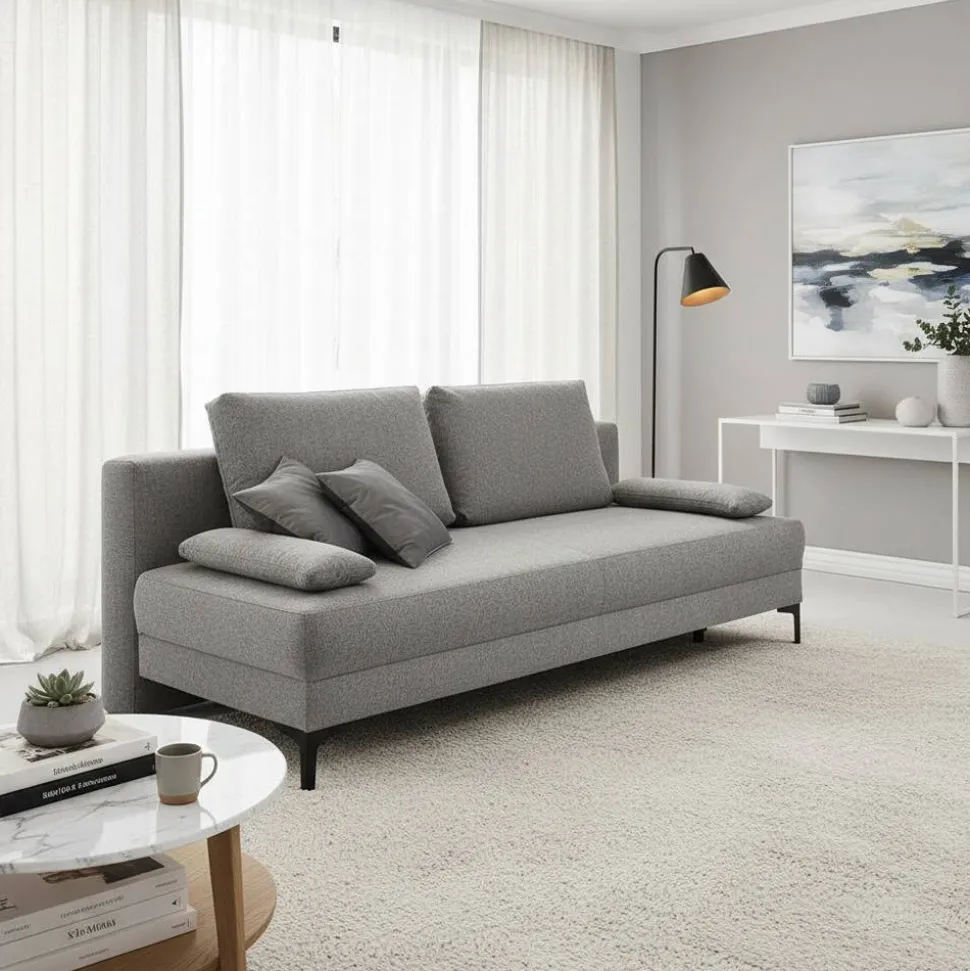 Silbergraue Klappcouch mit Federkern - Tephania