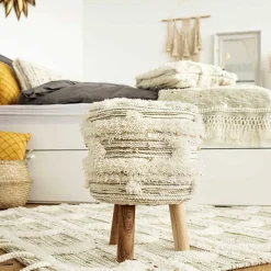 Sitzhocker in Creme mit Khaki - Clarina