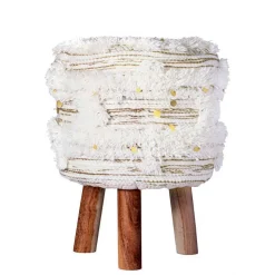 Sitzhocker in Creme mit Khaki - Clarina