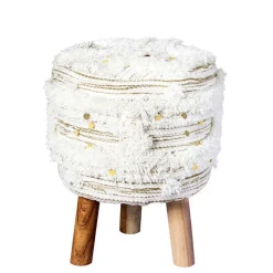 Sitzhocker in Creme mit Khaki - Clarina